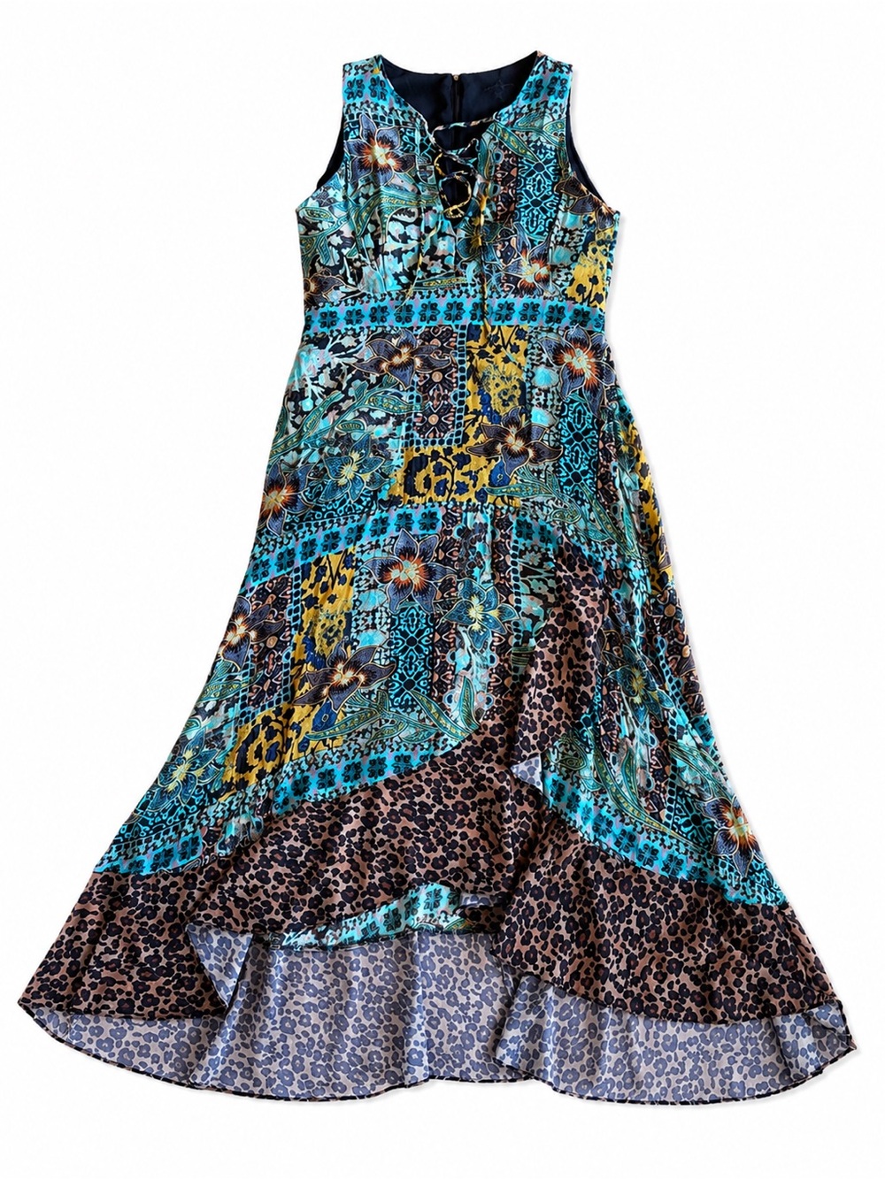 Nanette Lepore Sleeveless Patchwork High-Low Maxi Boho Size 12 EUC